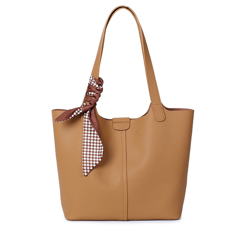 Genuine Leather Bucket Tote Bag for Women Large Capacity Commuter Shoulder Handbag, Practical Cowhide Purse with Versatile Everyday Style