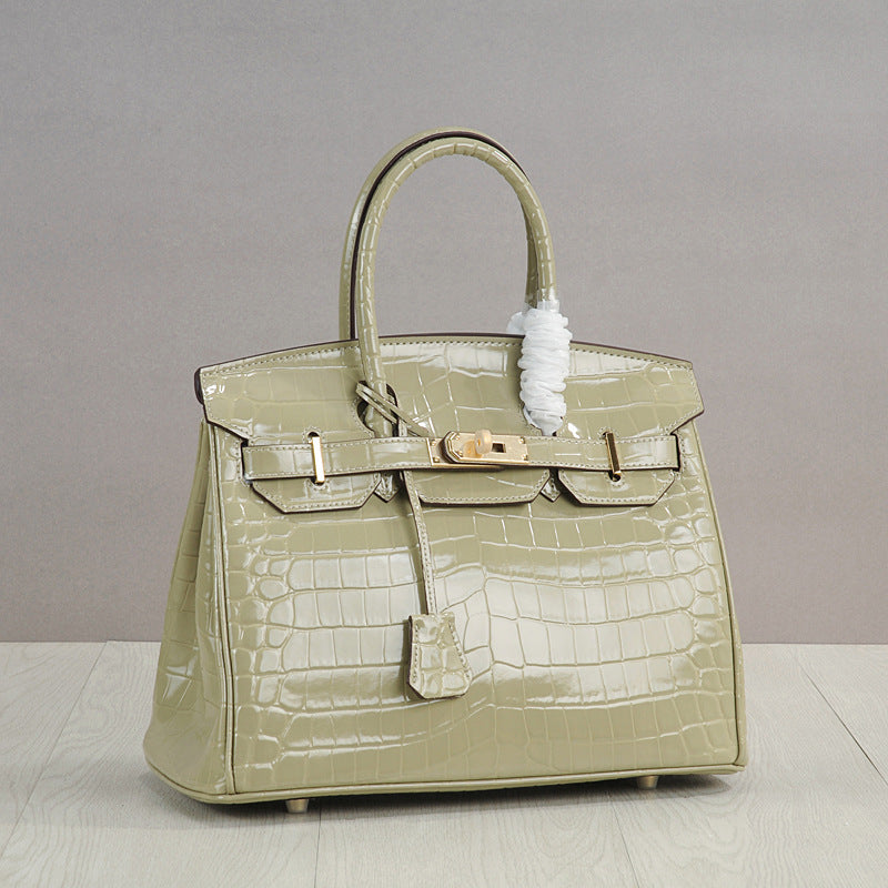 Genuine Leather Crocodile-Embossed Birkin-Style Bag for Women, New Large Capacity Commute Top Handle Shoulder Crossbody Purse, Fashionable Versatile Handbag for Ladies