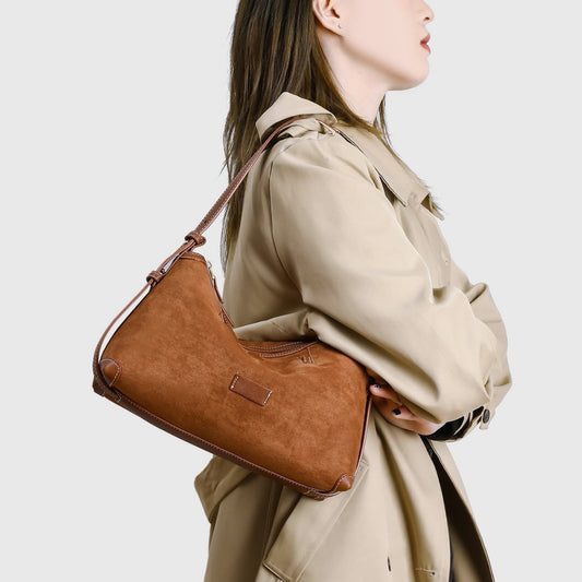 Genuine Suede Large Capacity Commute Bag for Women, Fall Winter Vintage Shoulder Underarm Crossbody Purse, Versatile Everyday Handbag for Ladies