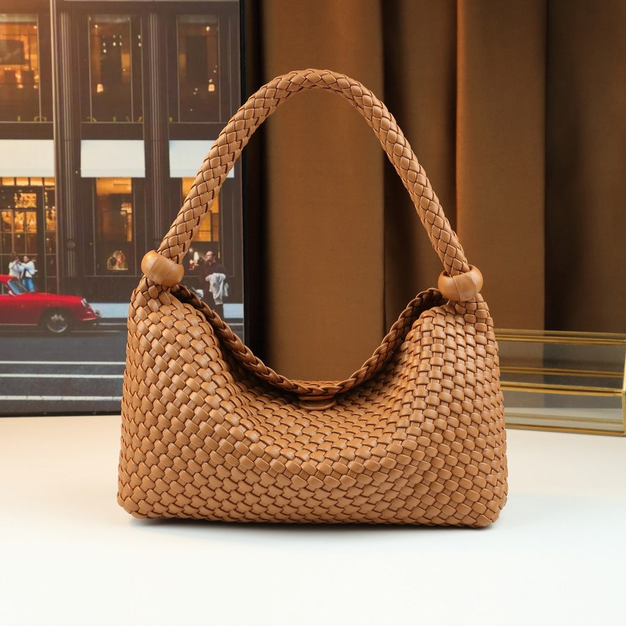 French Woven Dumpling Bag for Women Niche Underarm Shoulder Handbag, Large Capacity Casual Purse with Artisan Woven Texture
