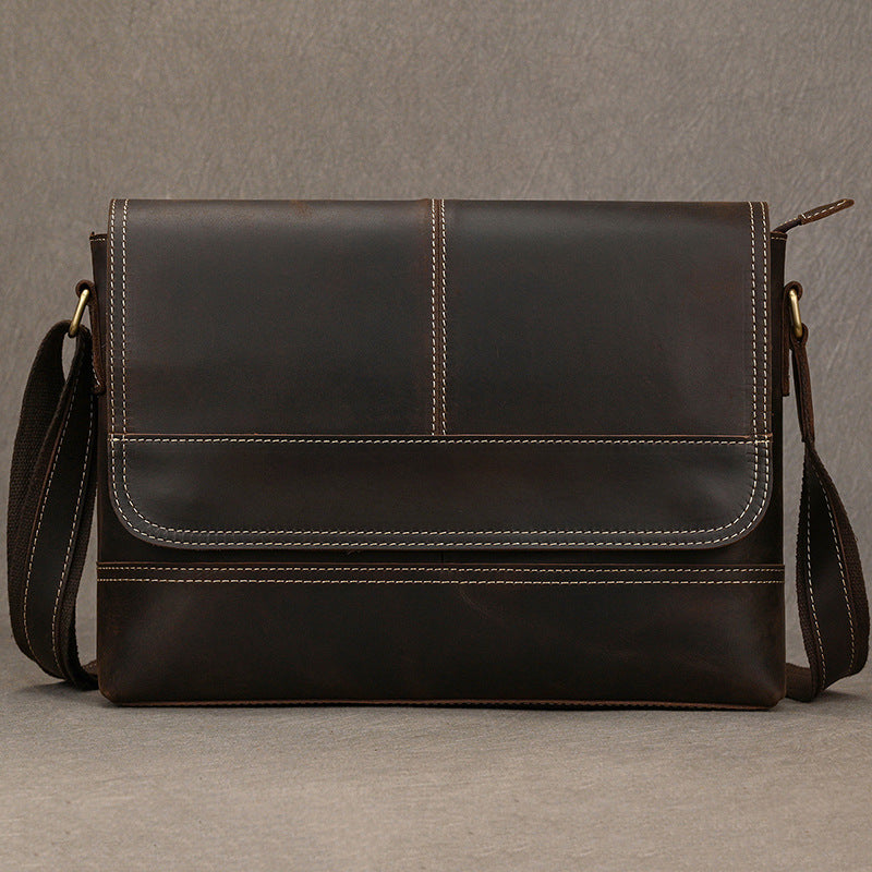 Genuine Crazy Horse Leather Laptop Crossbody Bag for Men, Vintage Fashionable Shoulder Bag, Top Layer Cowhide Casual Work Bag for Gentlemen