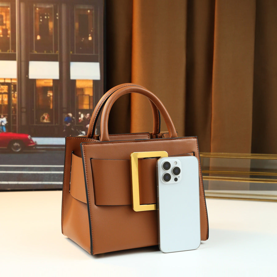 Square Buckle Mini Square Bag for Women Large Capacity Shoulder Crossbody Handbag, Elegant Versatile Purse with Chic Hardware Accent