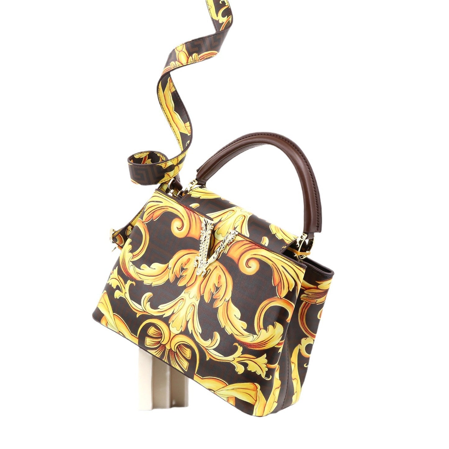 Genuine Leather Fashionable Printed Handbag, Top Handle Crossbody Purse for Ladies
