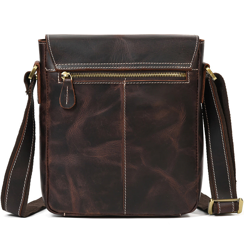 Genuine Top Layer Crazy Horse Cowhide Shoulder Bag for Men, Flap Crossbody Pouch, Casual Outdoor Travel Bag for Gentlemen