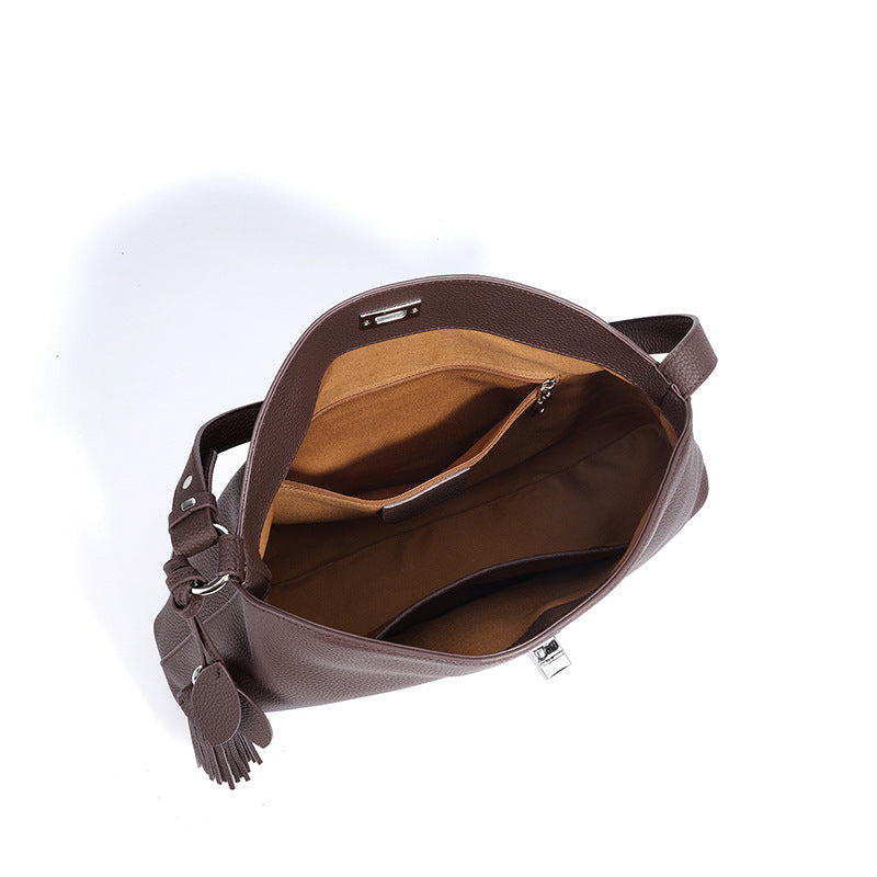 Large Capacity Vintage Cowhide Work Tote, Versatile Fashionable Top Handle Shoulder Handbag, Premium Leather Bag for Women