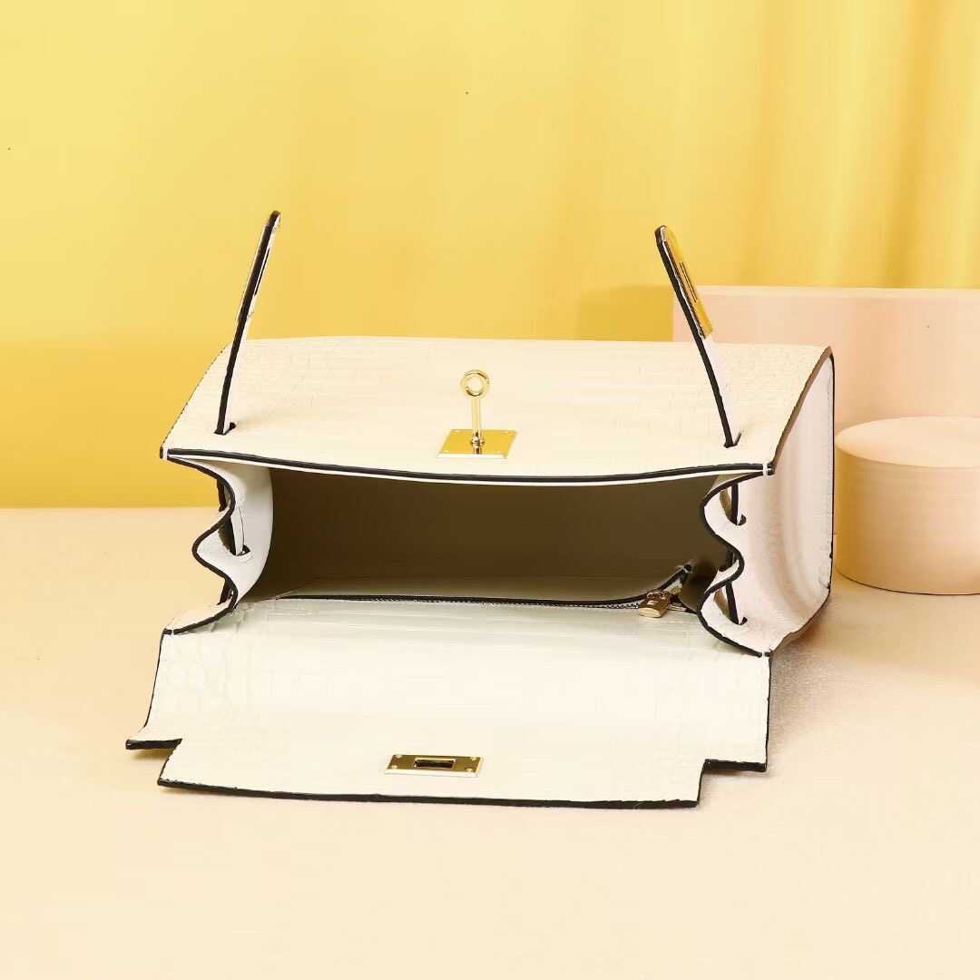 New Arrival Matte Croc-Effect Kelly-Inspired Handbag for Women, Premium Genuine Leather Shoulder Top-Handle Crossbody Bag with Versatile Banquet Design