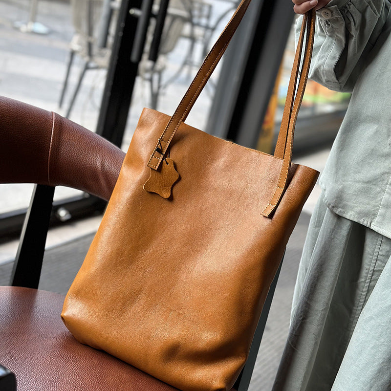 Genuine Top Layer Cowhide Tote Bag for Women, New Spring Minimalist Casual Shoulder Purse, Lightweight Versatile Shopping Handbag for Ladies