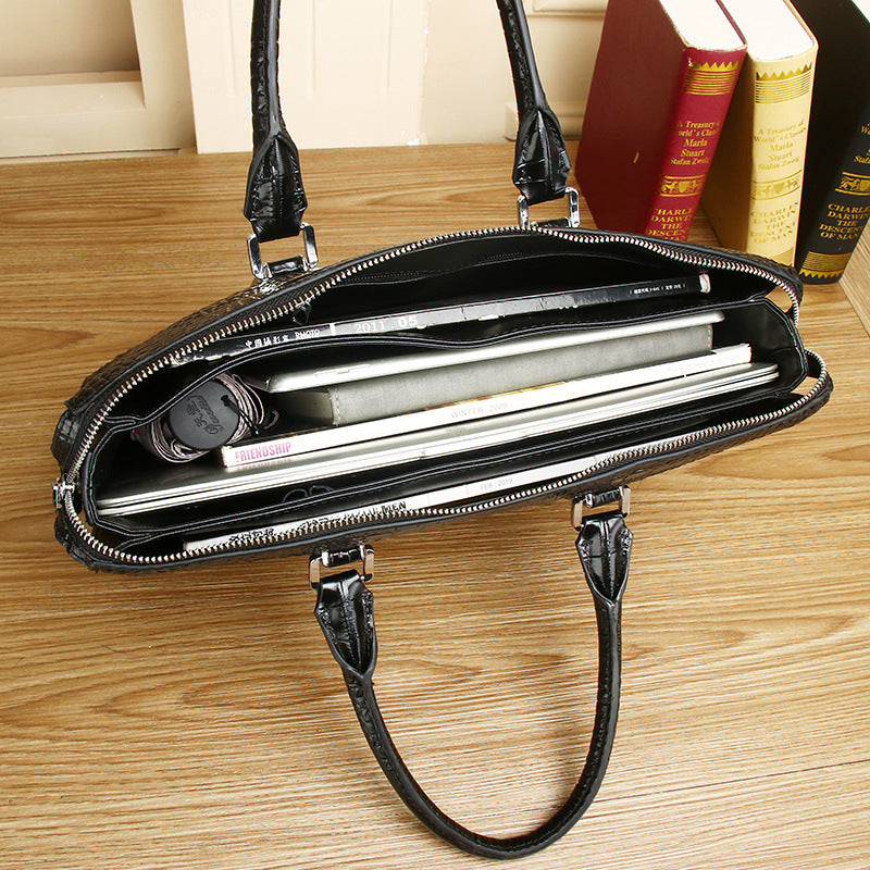 New Arrival Distressed Croc-Effect Briefcase for Men, A Large Capacity Business Laptop Bag with Multi-Compartment Design & Trendy Top-Handle Shoulder Style