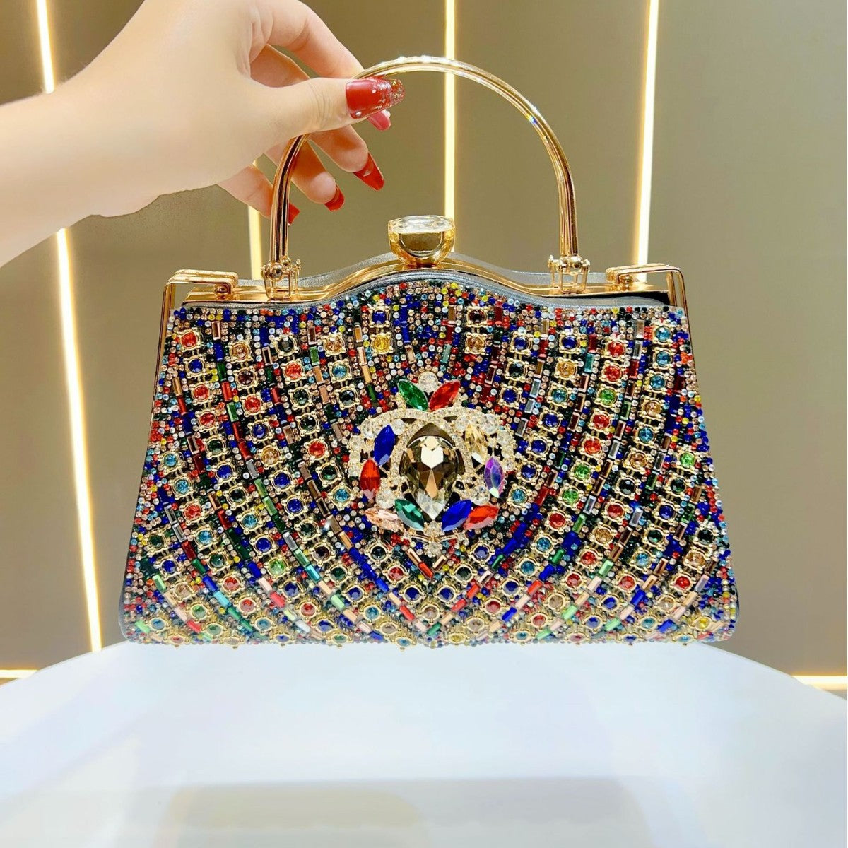 Women's Rhinestone-Embellished Light Luxury Evening Bag, Large Capacity Top-Handle Crossbody Handbag with Premium Design, Versatile Purse
