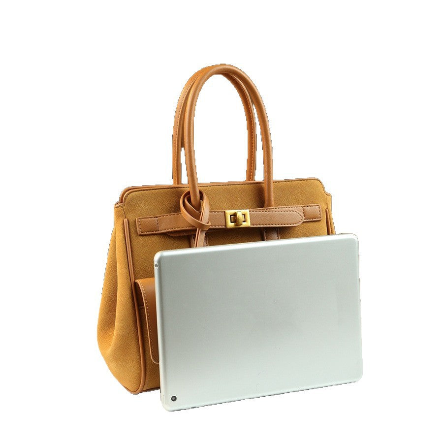 Suede-Like Business Tote Bag for Women Modern Commuter Shoulder Handbag, Structured Mini Square Purse with Soft Texture and Versatile Style
