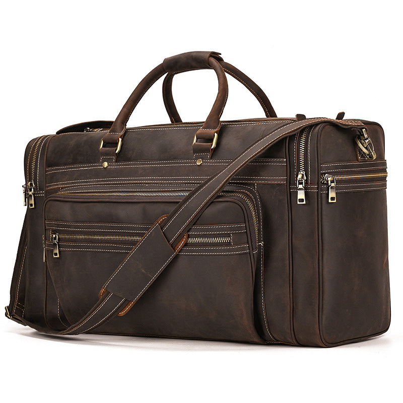 Genuine Top Layer Crazy Horse Cowhide 24-Inch Travel Duffle Bag for Men, Vintage Large Capacity Luggage, Casual Weekender Bag for Gentlemen