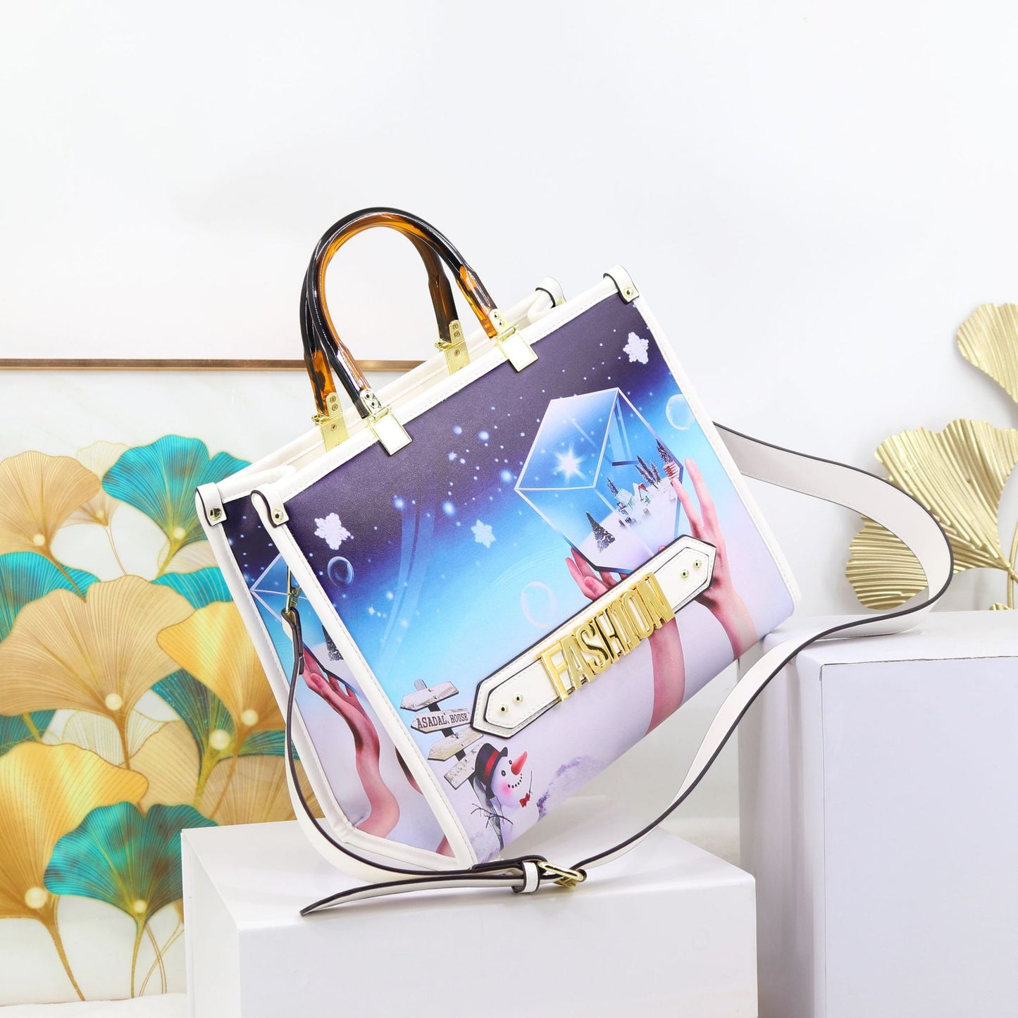 Genuine Leather Large Capacity Tote Bag for Women, Fashion "FASHION" Letter Print Top Handle Handbag, Stylish Ladies Tote Purse