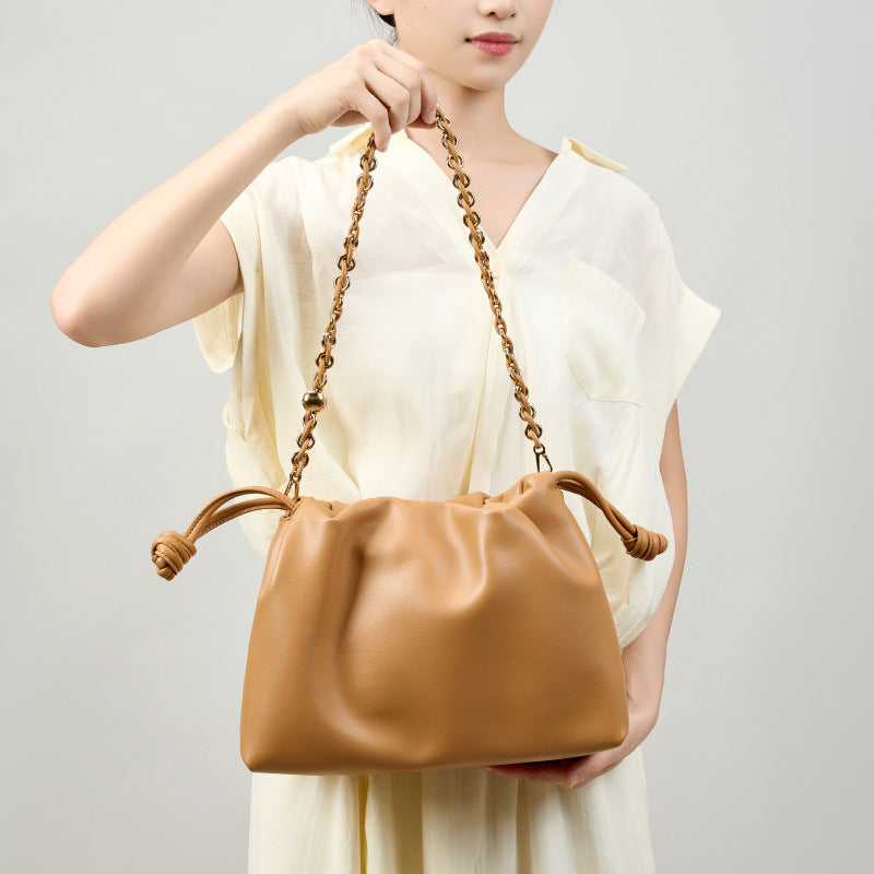 Genuine Leather Large Capacity Cloud Dumpling Bag for Women, New Premium Commute Shoulder Crossbody Top Handle Purse, Versatile Everyday Handbag for Ladies