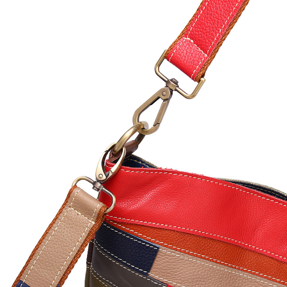 Genuine Cowhide Colorful Plaid Color Block Handbag for Women, New Top Handle Shoulder Purse, Trendy Everyday Bag for Ladies