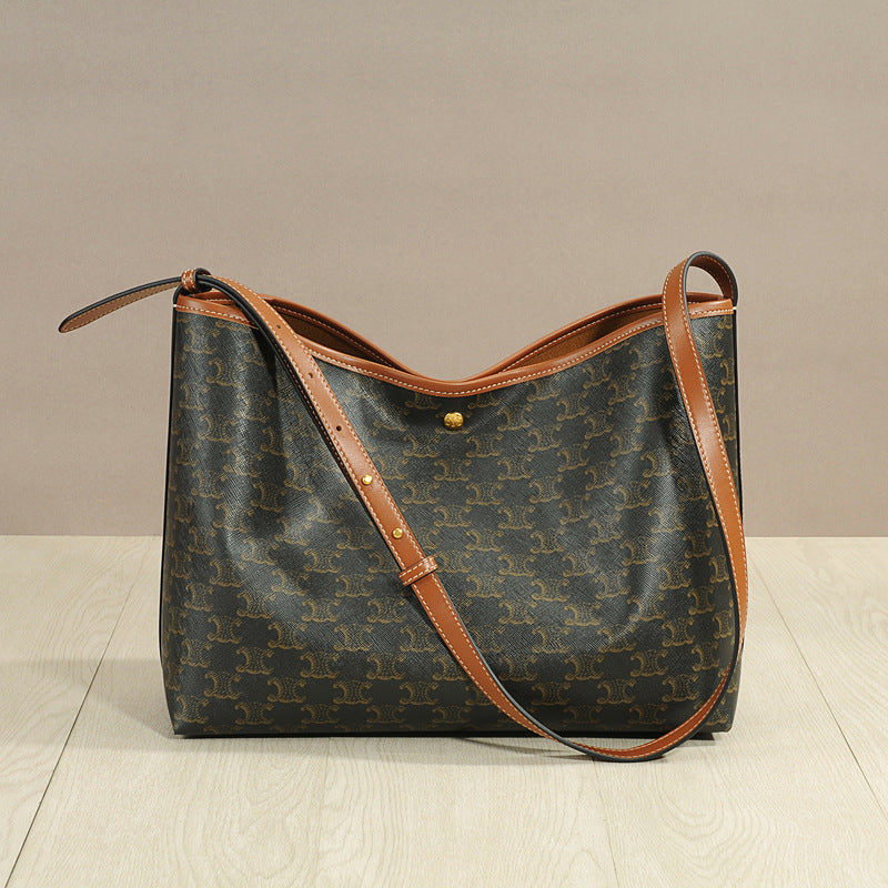 Vintage Brown Monogram Arch Style Soft Shopper Tote Bag for Women Large Crossbody Shoulder Bag Mommy Diaper Bag