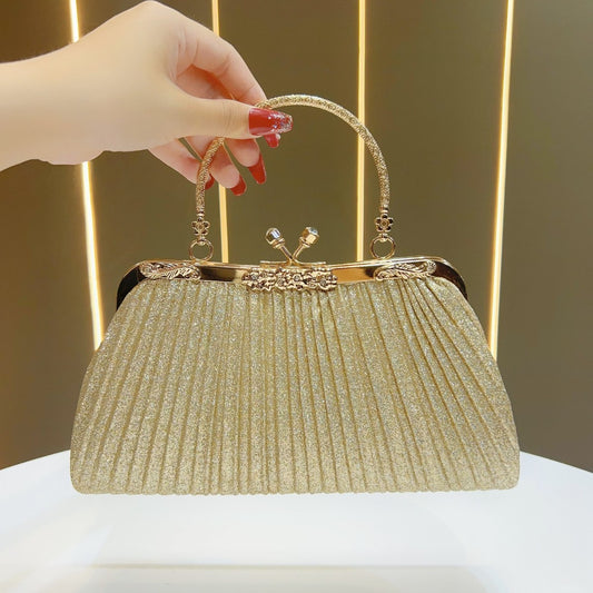 Elegant Pleated Banquet Bag for Women, A Luxurious Top-Handle Evening Handbag with Premium Sophisticated Design, Perfect for Special Occasions