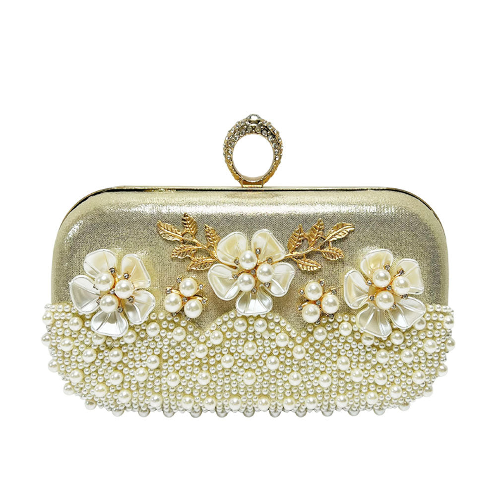 Elegant Pearl Flower Evening Clutch for Women, A Charming Small Top-Handle Crossbody Bag with Exquisite Floral Pearl Embellishment, Perfect for Formal Gowns Banquets Weddings & Special Occasions