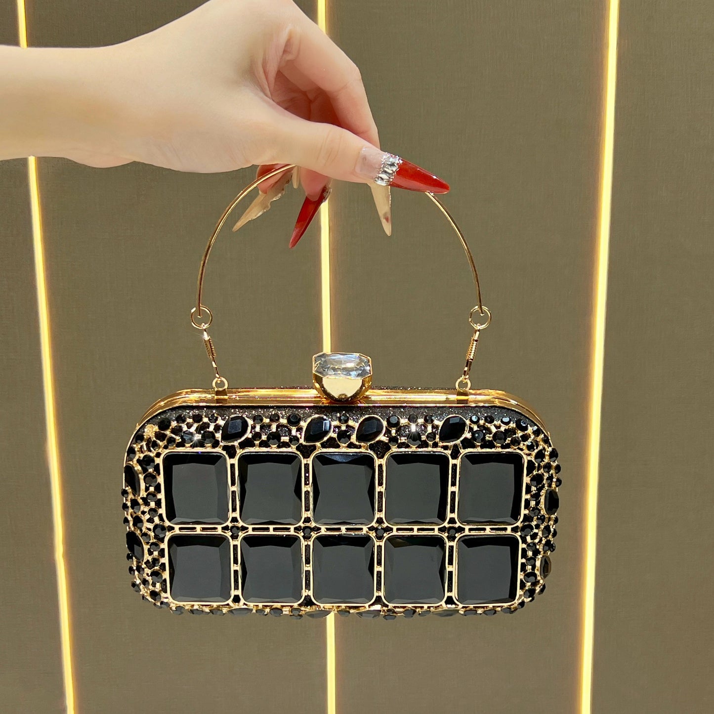 Dazzling Rhinestone-Embellished Evening Clutch for Women, A Light Luxury Crystal-Studded Top-Handle Handbag with Versatile Chic Design, Perfect for Parties Banquets & Formal Events