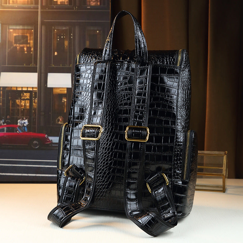 New Arrival Croc-Effect Large Capacity Backpack for Men & Women, A Fashionable Anti-Theft Travel Daypack with Casual Trendy Design, Perfect for Daily & Travel