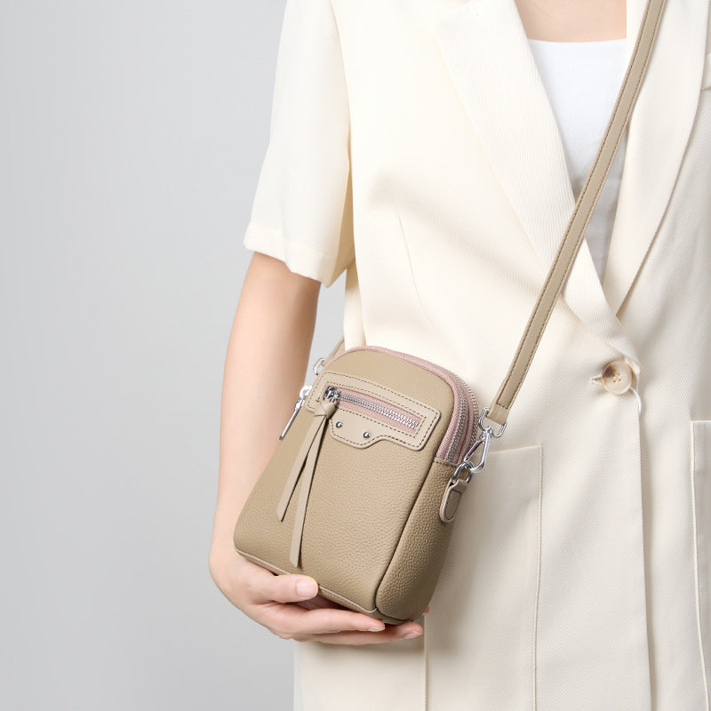 Genuine Top Layer Cowhide Phone Crossbody Bag for Women, New Premium Versatile Shoulder Small Purse, Everyday Leather Handbag for Ladies