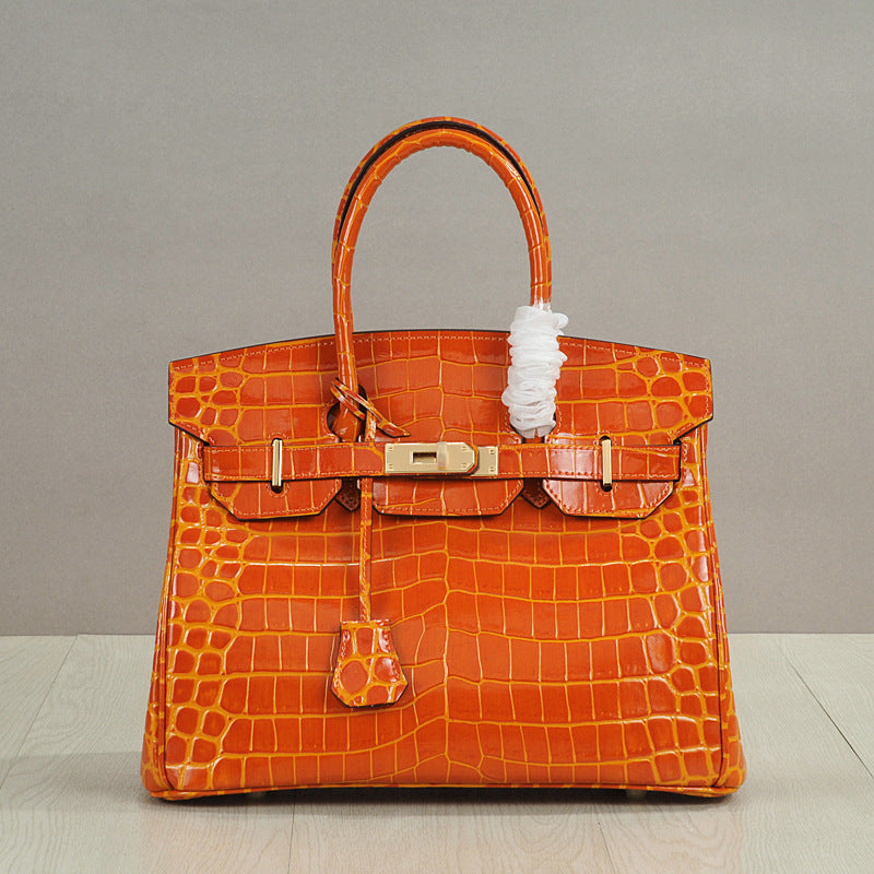 Genuine Leather Crocodile-Embossed Birkin-Style Bag for Women, New Large Capacity Commute Top Handle Shoulder Crossbody Purse, Fashionable Versatile Handbag for Ladies