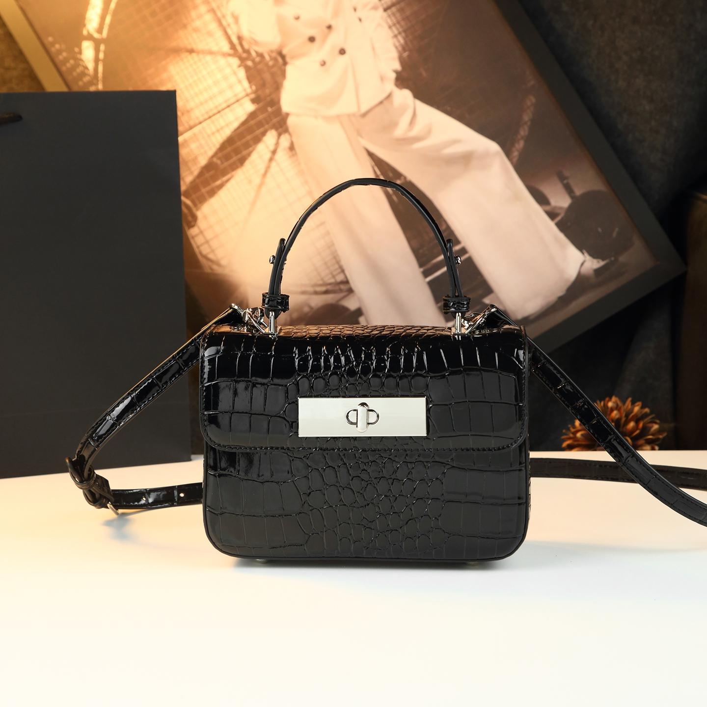 New Arrival Croc-Effect Light Luxury Small Square Bag for Women, A Minimalist Shoulder Crossbody Top-Handle Handbag with Premium Versatile Design