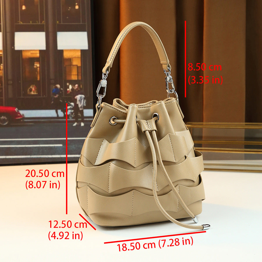 Pleated Drawstring Lucky Pouch Bucket Bag for Women Travel Shoulder Crossbody Handbag, Creative Versatile Purse with Unique Design