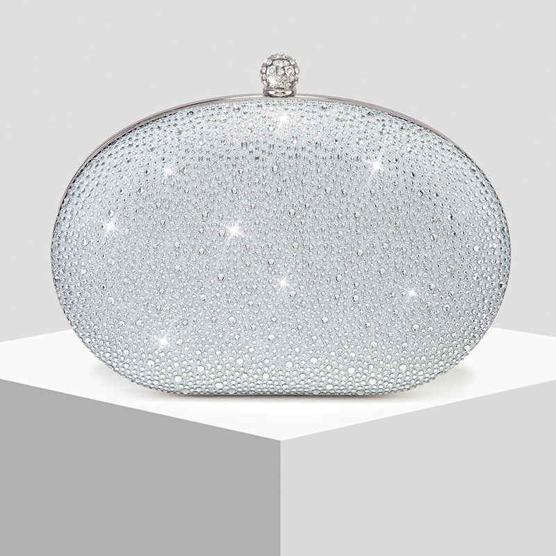 Rhinestone Oval Evening Clutch for Women, New Sparkly Formal Gown Chain Bag, Elegant Wedding Banquet Purse for Ladies
