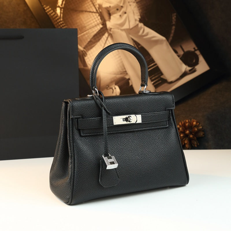 Genuine Leather Kelly-Style Large Capacity Handbag for Women, New Arrival Top Handle Crossbody Purse, Premium Commute Bag with Elegant Light Luxury Style for Ladies