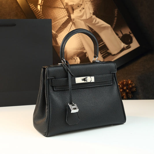 Genuine Leather Kelly-Style Large Capacity Handbag for Women, New Arrival Top Handle Crossbody Purse, Premium Commute Bag with Elegant Light Luxury Style for Ladies