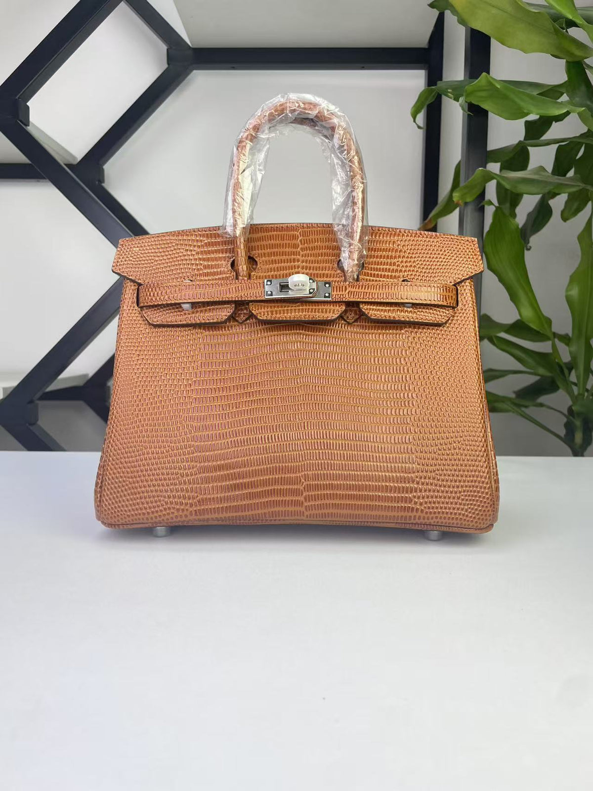 Fashionable Lizard-Embossed Birkin-Inspired Tote Bag for Women, Premium Stainless Steel Hardware 25cm Top-Layer Cowhide Handbag with Versatile Elegant Design