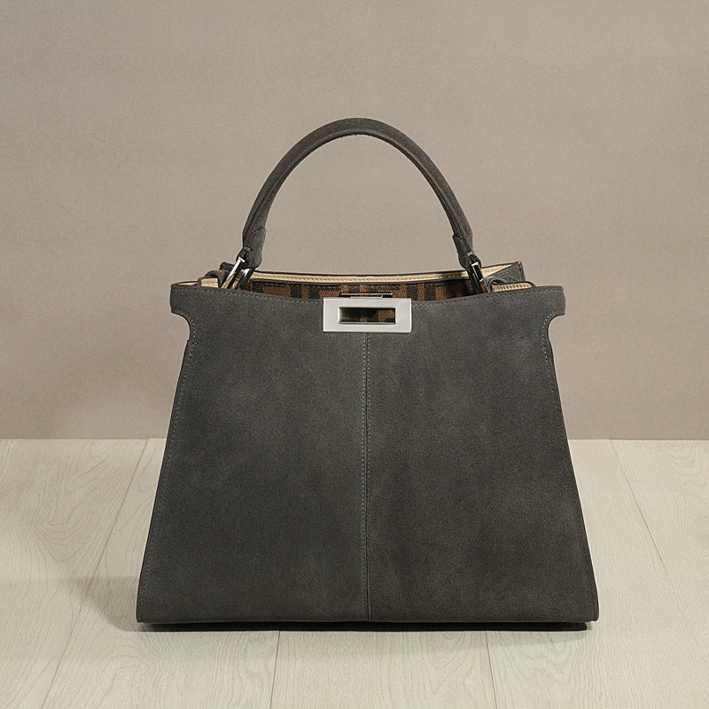 Genuine Top Layer Matte Cowhide Tote Bag for Women, New Brown Large Shoulder Underarm Commute Handbag, Stylish Kitten Purse for Ladies