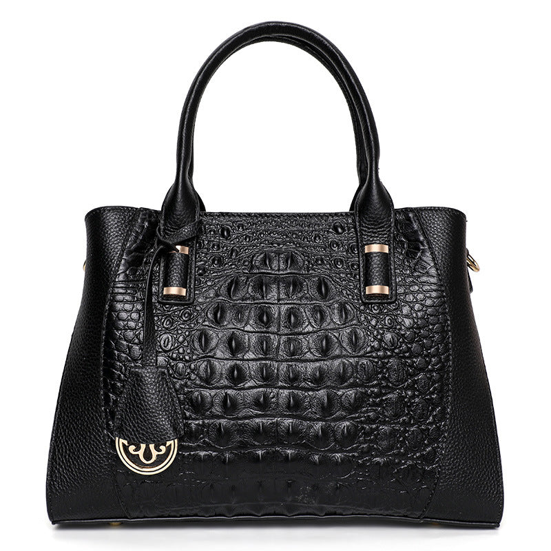 Genuine Top Layer Cowhide Crocodile-Embossed Handbag for Women, Fashionable Commute Top Handle Crossbody Purse, Large Capacity Bag for Ladies