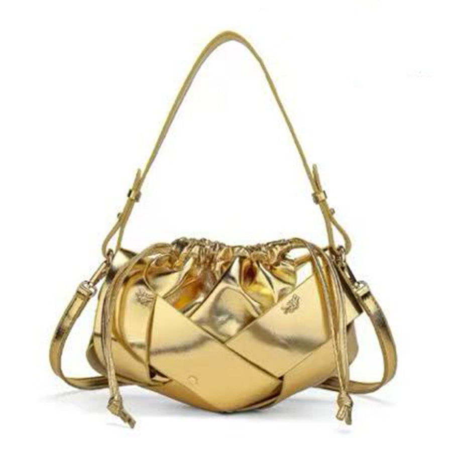 Drawstring Woven Bucket Cloud Bag for Women Light Luxury Shoulder Crossbody Handbag, Pleated Purse with Multi-Color Versatile Design