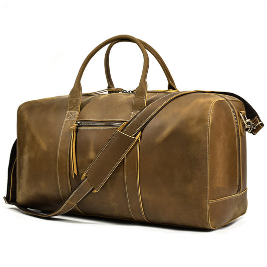 New Vintage Crazy Horse Leather Large Capacity Travel Duffle, Handmade Cowhide Top Handle Bag, Casual Gym Weekender for Men and Women