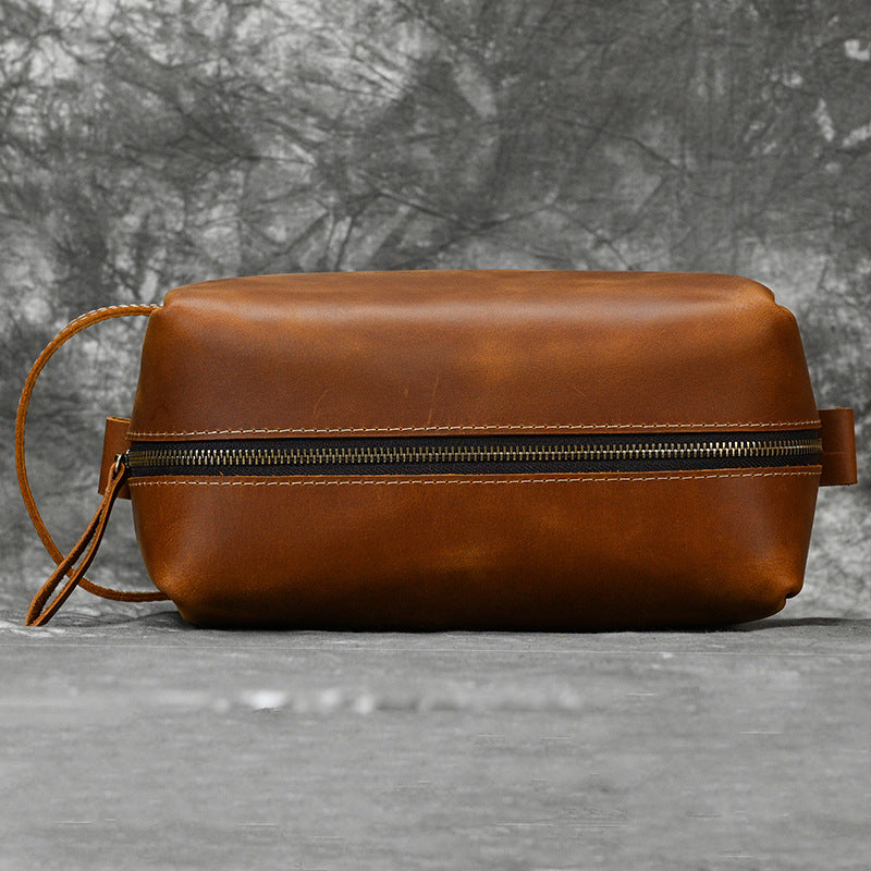 New Crazy Horse Leather Multifunctional Toiletry Bag, Unisex Travel Cosmetic Pouch, Genuine Leather Clutch for Men and Women