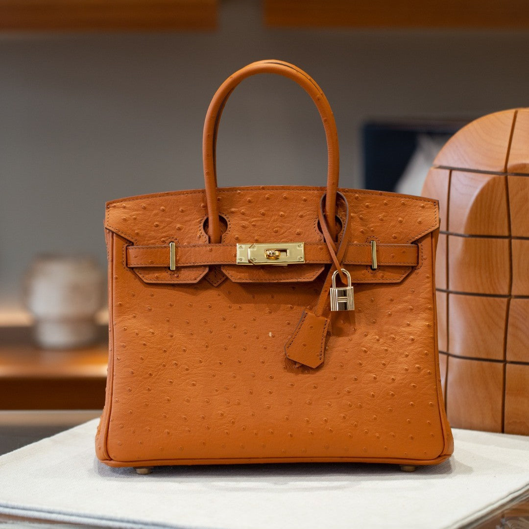 Top Layer Cowhide Ostrich-Embossed Birkin-Style Bag for Women, Large Capacity Business Casual Top Handle Handbag, Premium Leather Purse for Ladies
