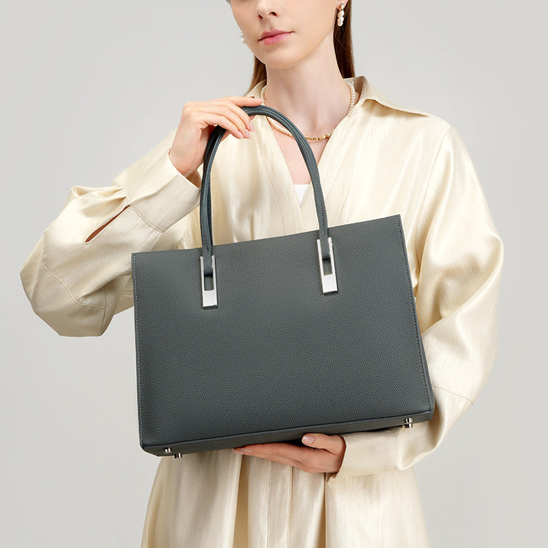 Premium Top Layer Cowhide Large Capacity Tote Bag, Fashionable Shoulder Handbag, Perfect Notebook Carryall for Women
