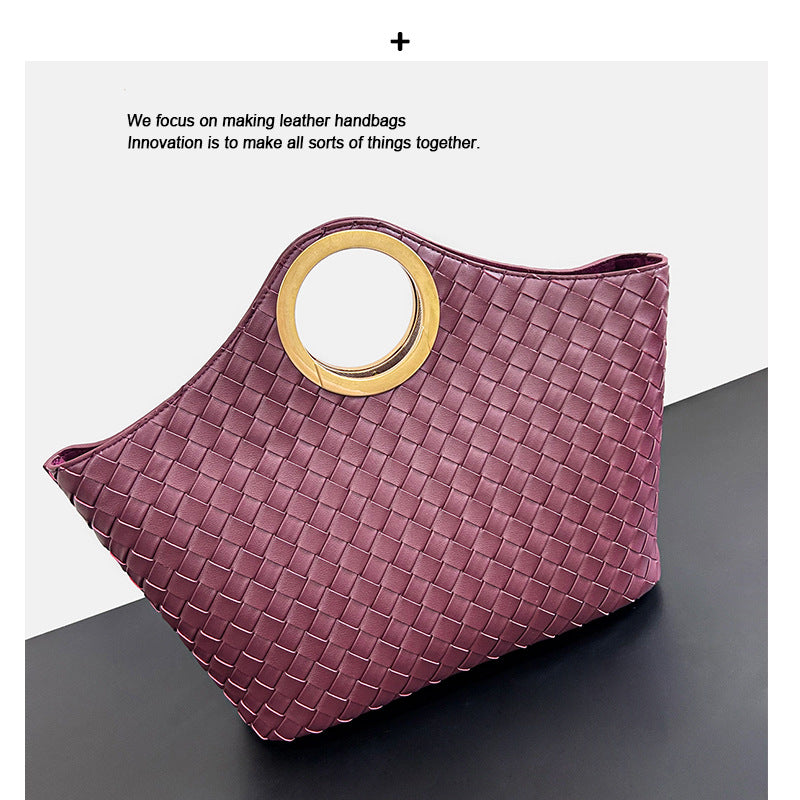 Genuine Cowhide Ring Handle Bucket Tote Bag for Women, New Fashionable Commute Shoulder Crossbody Purse, Premium Basket Handbag for Ladies