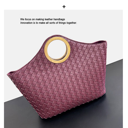 Genuine Cowhide Ring Handle Bucket Tote Bag for Women, New Fashionable Commute Shoulder Crossbody Purse, Premium Basket Handbag for Ladies