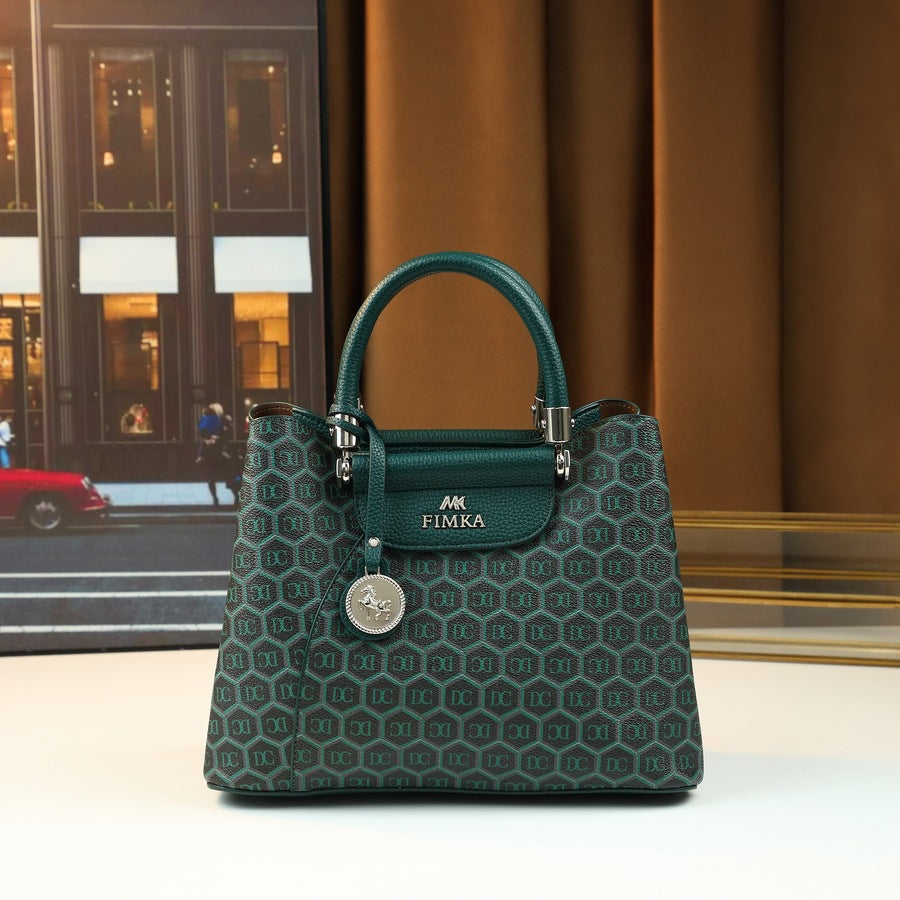 Emerald Green Print Bucket Bag for Women Vintage Large Capacity Shoulder Handbag, Versatile Stylish Purse with Rich Artistic Design