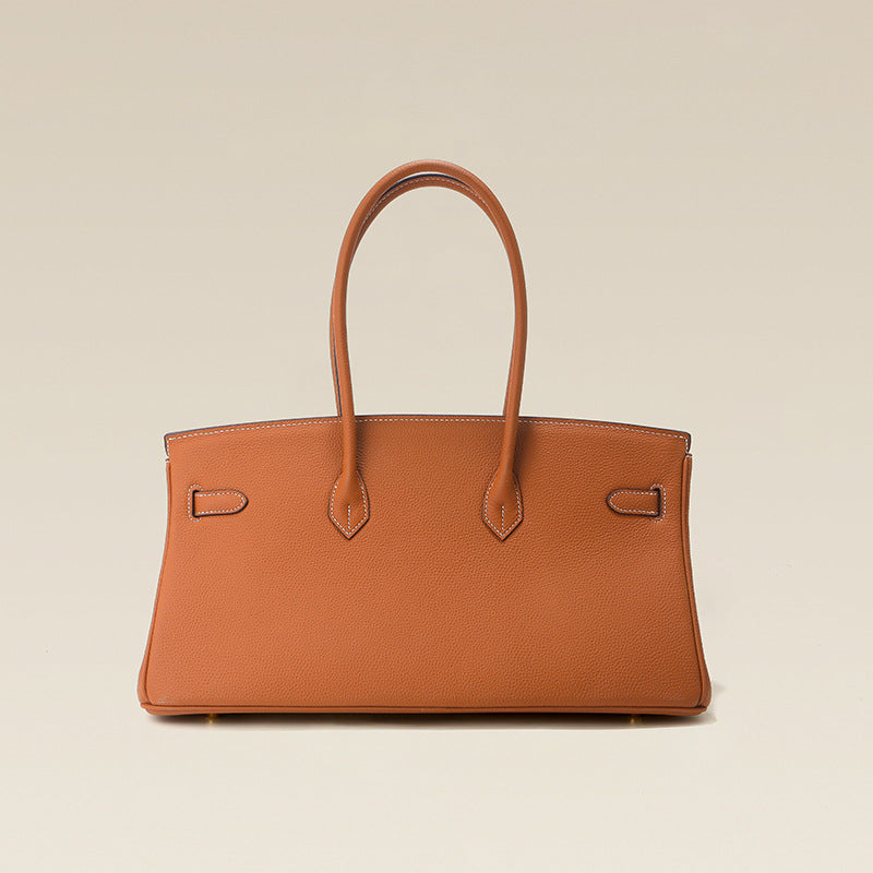 Chic 40cm Horizontal Birkin-Inspired Tote Bag for Women, Premium Top-Layer Cowhide Leather Crossbody Top-Handle Handbag with Spacious Large Capacity, Ideal Commuter Shoulder Bag