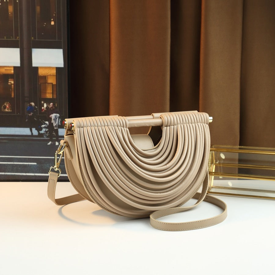 Noodle-Line Design Half-Moon Bag for Women Premium Textured Shoulder Crossbody Purse, Unique Woven Strap Detail with Versatile Everyday Style