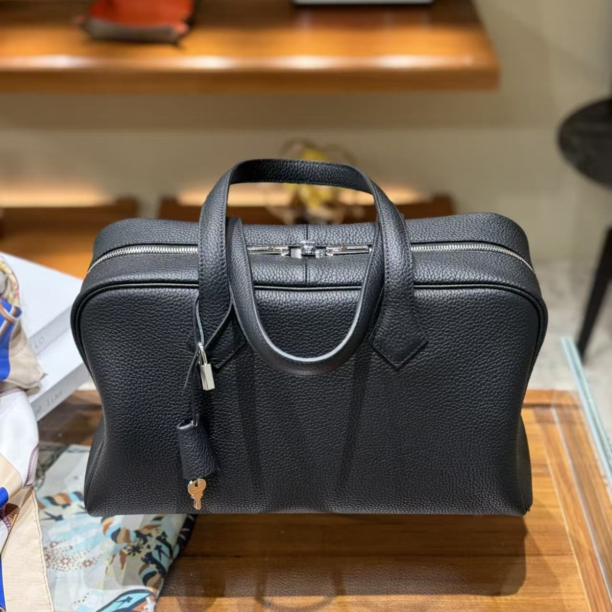 Genuine Top Layer TC Cowhide Victoria Boston Tote Bag for Women, Hermès-Style Commute Travel Handbag, Large Capacity Top Handle Storage Purse for Ladies
