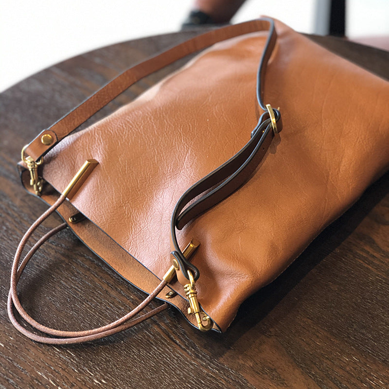 Genuine Top Layer Cowhide Handbag for Women, New Summer Original Minimalist Shoulder Crossbody Top Handle Purse, Vintage Mother-Child Bag for Ladies