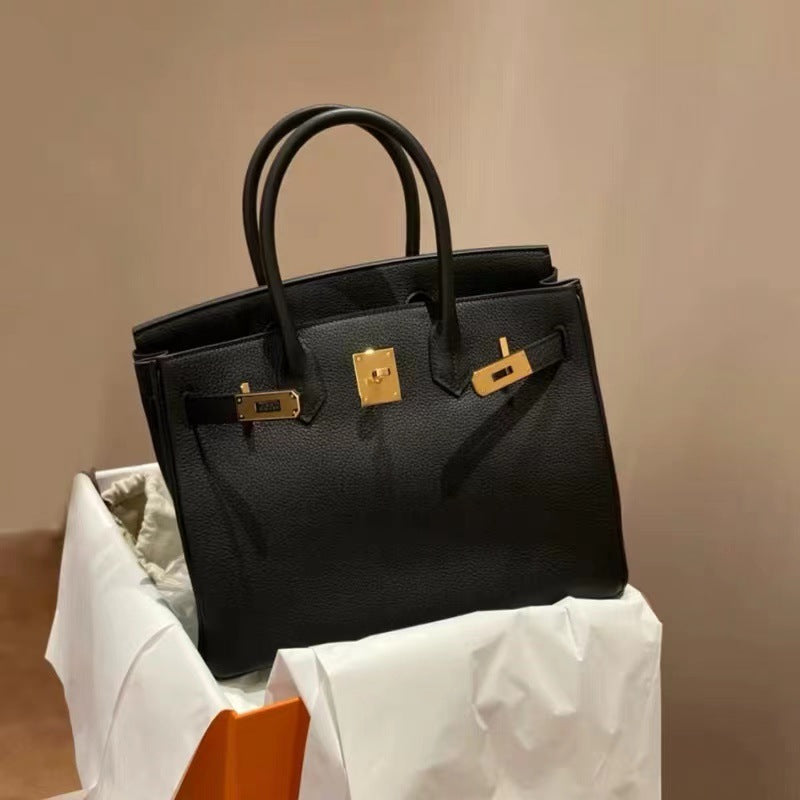 Chic Top-Layer Cowhide Birkin & Kelly-Inspired Tote Bag for Women, Genuine Leather Large Capacity Shoulder Top-Handle Handbag with Elegant Design, Ideal Bridal Purse