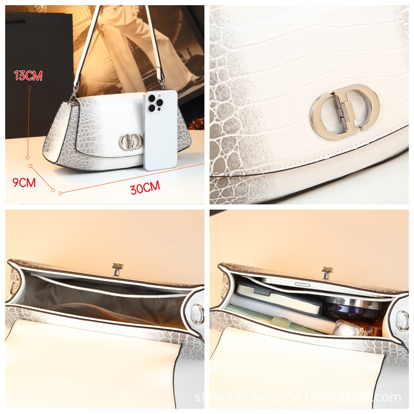 Genuine Leather Croc-Embossed Crossbody Bag – Women's Underarm Shoulder Purse, Trendy Casual Small Handbag for Daily Use