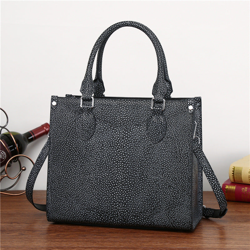 Genuine Leather Pearl Fish Skin Embossed Tote Bag for Women Large Capacity Structured Handbag, Trendy Shoulder Mommy Bag with Premium Texture