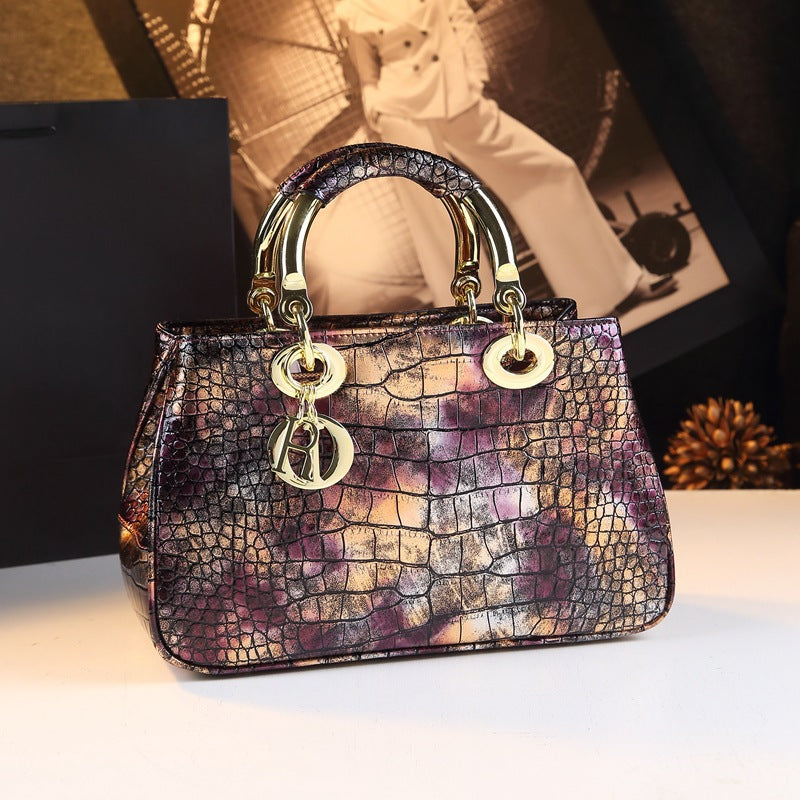 New Arrival Lady-Inspired Croc-Effect Genuine Leather Bag for Women, A Large Fall/Winter Shoulder Crossbody Handbag with Trendy Design