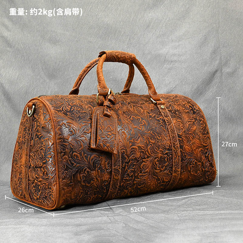New Vintage Crazy Horse Leather Duffle Bag 20 Inch Shoulder Travel Gym Weekender with Shoe Compartment